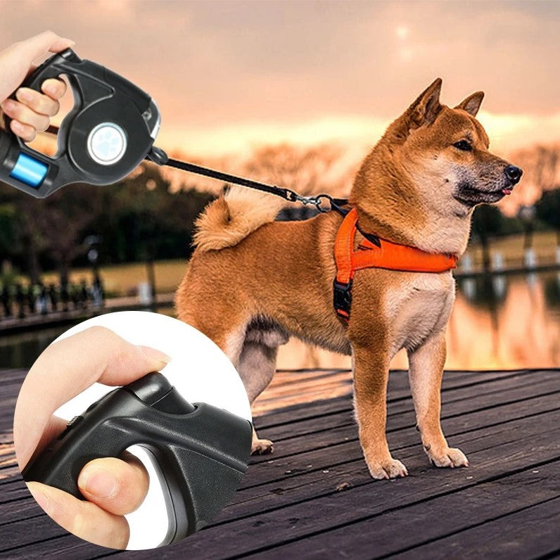 4.5M LED Flashlight Extendable Retractable Pet Dog Leash Lead with Garbage Bag_2